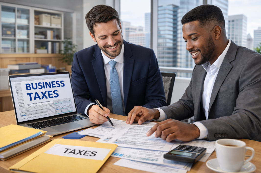 Business tax advisor with client