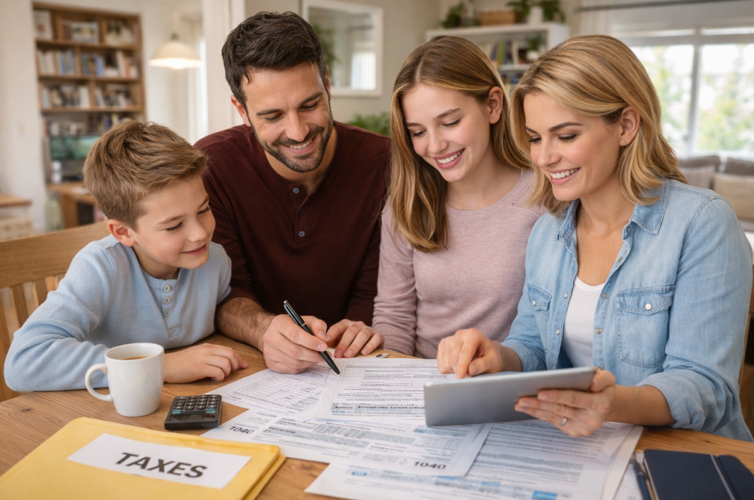 Tax accountant reviewing personal tax documents