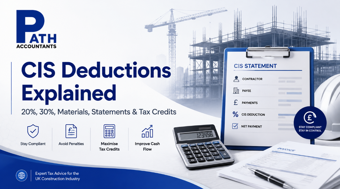 CIS deductions explained for UK contractors and subcontractors, including 20% and 30% rates, materials, statements and tax credits